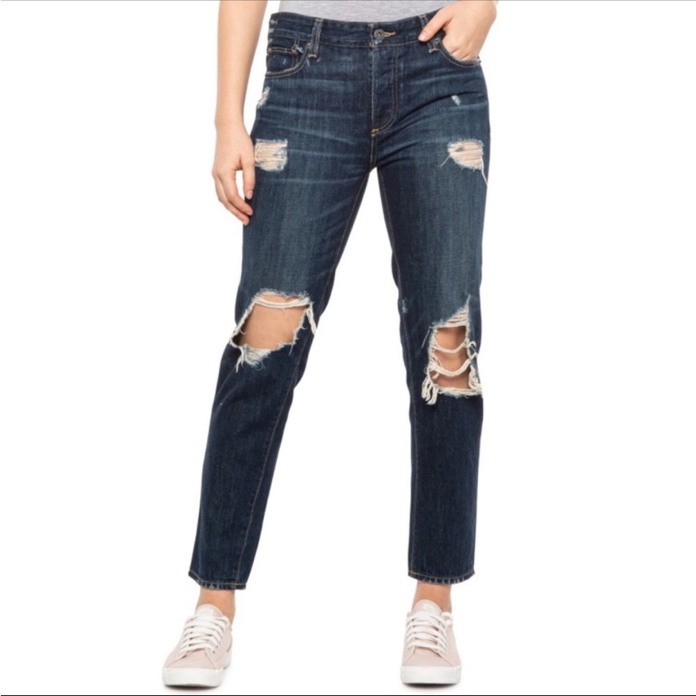 Lucky Brand Sienna Slim Boyfriend Distressed Ripped Ankle Jean Button Fly Trend